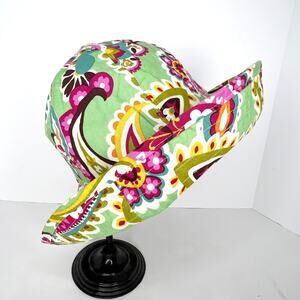 Vera Bradley OS Bucket Hat Paisley Green Pink 100% Cotton Summer Beach